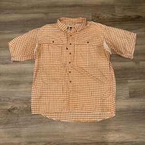 Drake Clothing Company Mens XL Orange Plaid Short Sleeve Vented Fishing Shirt
